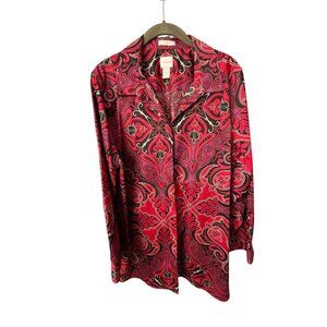 Chicos No-Iron Red & Black Paisley Button-Up Shirt 2.5 Cotton Long Sleeve